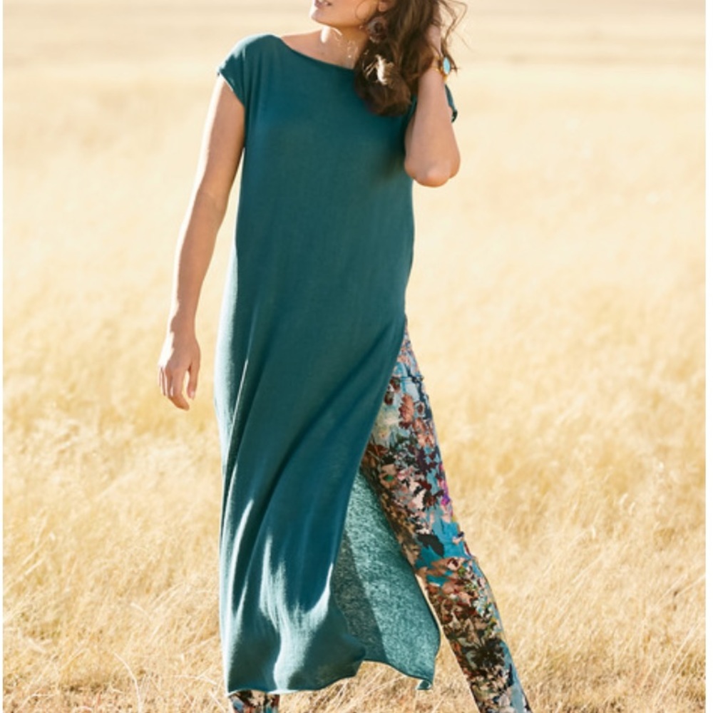 Peruvian Connection Teal Extreme Slit Tunic S